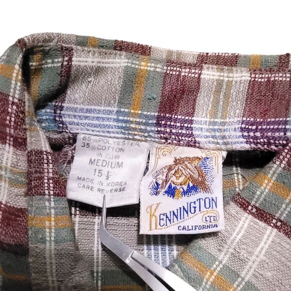Kennington LTD California Vintage Button Up Shirt Striped Plaid Retro Mens 15.5 - Picture 4 of 9